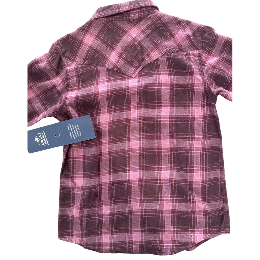 Ariat Girls Plaid Snap Front Long Sleeve Shirt Lucky SNP Clove Brown Youth L 12 - Picture 3 of 6